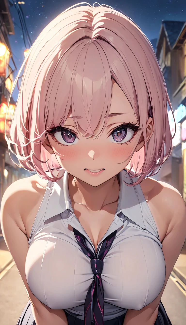 Cinema Lighting、Highest quality、Residential area at night、high school girl、Large Breasts、Pink nipples、(Kitagawa.Marine)、orgasm、Embarrassed、Upper Body、My chest is bouncing up and down violently、Leaning forward、(Angle from directly below:1.3)、