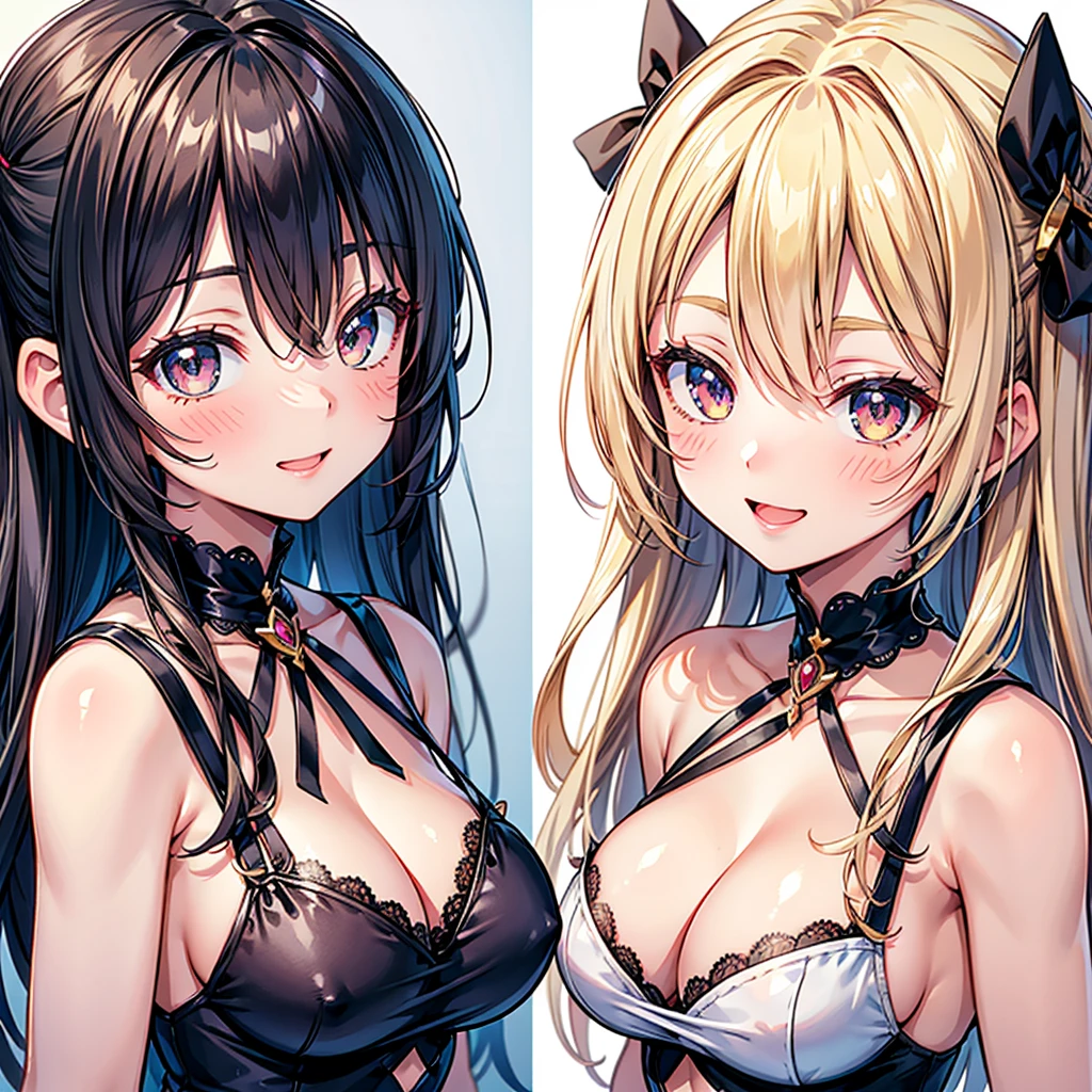 Anime Moe Art Style,Highest quality,High resolution,Anatomically correct,Multiple Girls,Mid-s,Mr.々Hair style,Super detailed,Big Breasts,Shiny skin,Beautiful Skin,A rich expression,A big smile,Naughty expression,blush one's cheeks,high school girl,Nipples are visible,Pool,Poolサイド,Outdoor,Open your swimsuit to show your chest,Naked upper body,Sexy pose,Eyes drawn in detail,8K