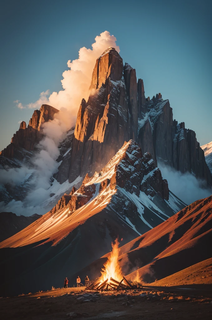 Bonfire on a high and distant mountain