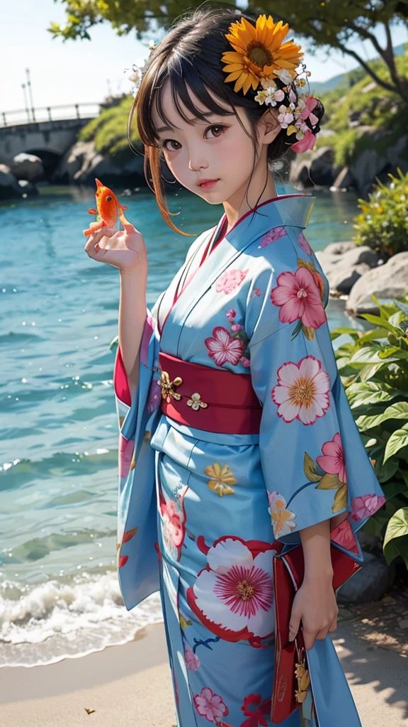 summer kimono Goldfish flower Girl clear cute Emotional