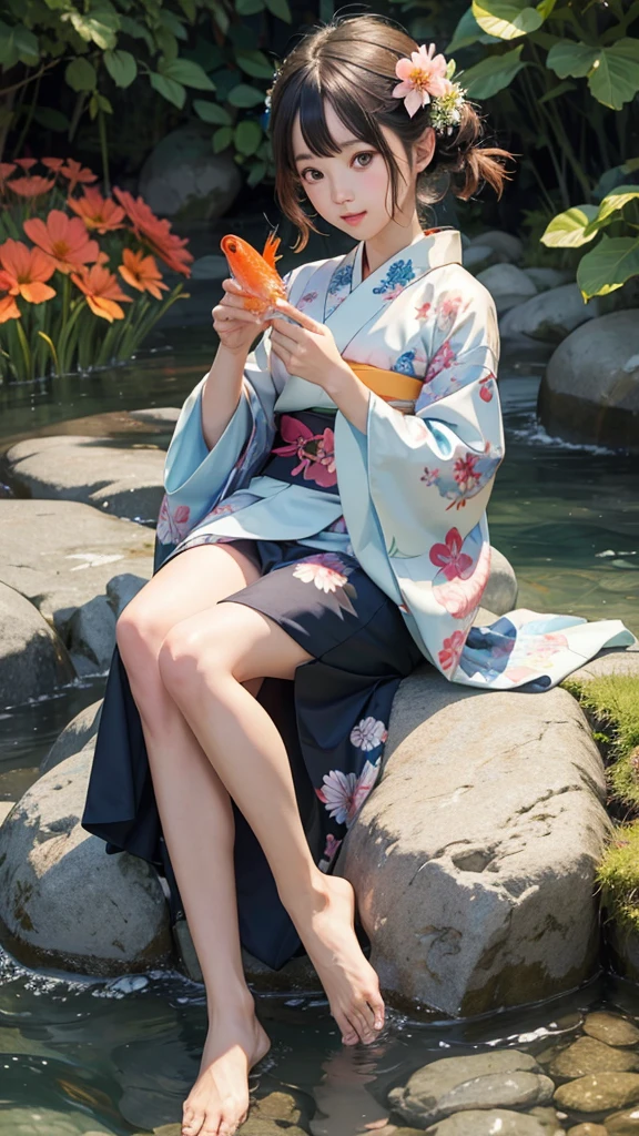 summer kimono Goldfish flower Girl clear cute Emotional