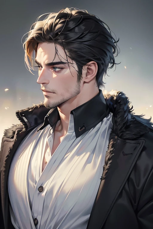 (best quality,4k,8k,highres,masterpiece:1.2),ultra-detailed,(realistic,photorealistic,photo-realistic:1.37),30 year old man,3 day beard,handsome anime,portraits,strong,masculine,dark hair,sharp jawline,mesmerizing eyes,perfectly styled hair,cool anime outfit,confident expression,vibrant colors,dynamic lighting