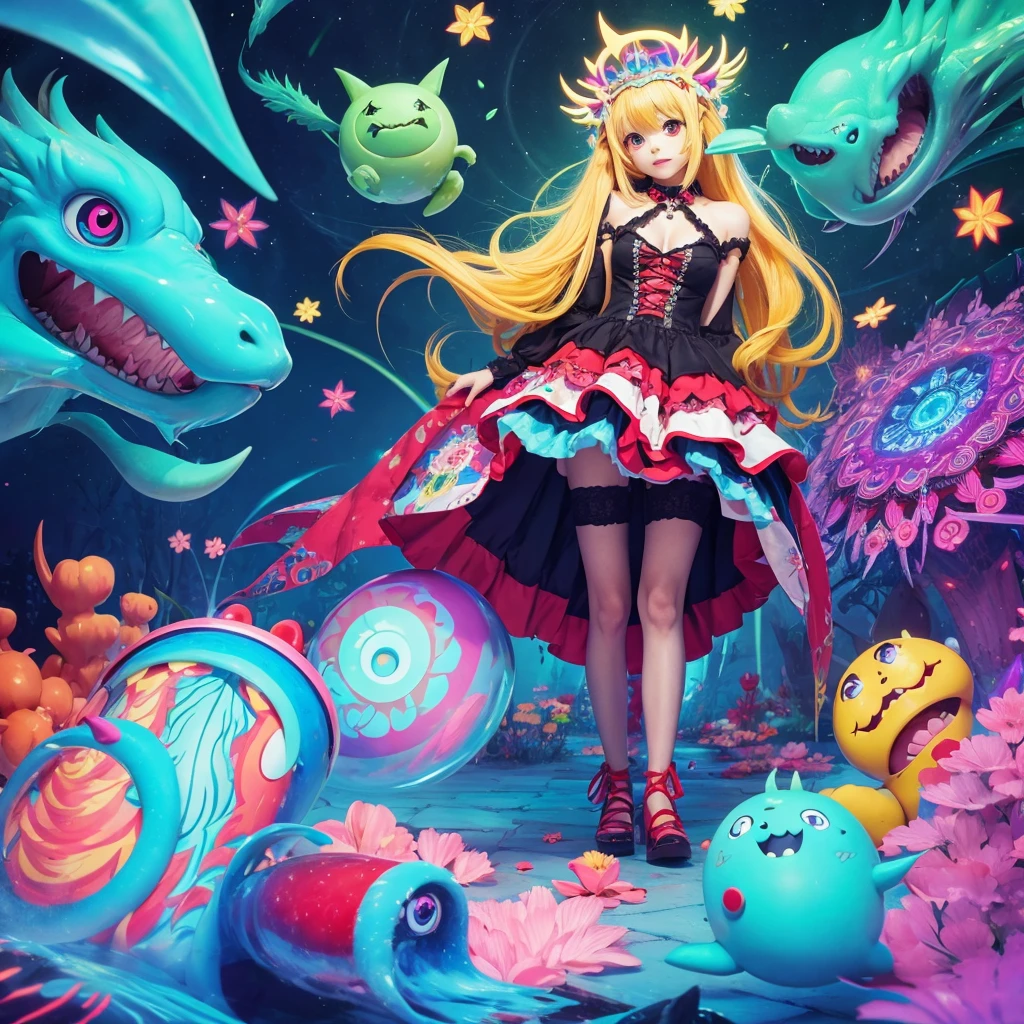Cute,monster,psychedelic,psycho,anime,full body