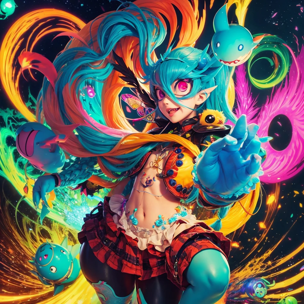 Anime style, A shiny blue and red slime monster cute face, four arms, no legs, vibrant and translucent texture, slime stretching and squishing, detailed, mesmerizing patterns and swirls, sparkling and reflecting light, satisfying to touch and play with, high-res masterpiece, vivid colors, illuminated with soft studio lighting, in a battle arena, confident expression