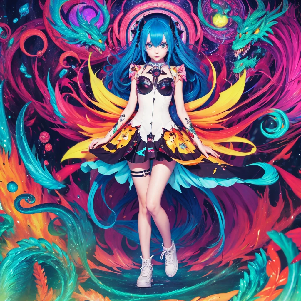 Cute,monster,psychedelic,psycho,anime,full body