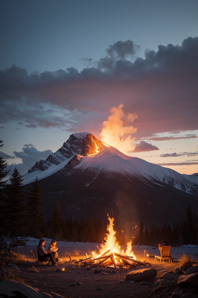 Bonfire on a high and distant mountain 