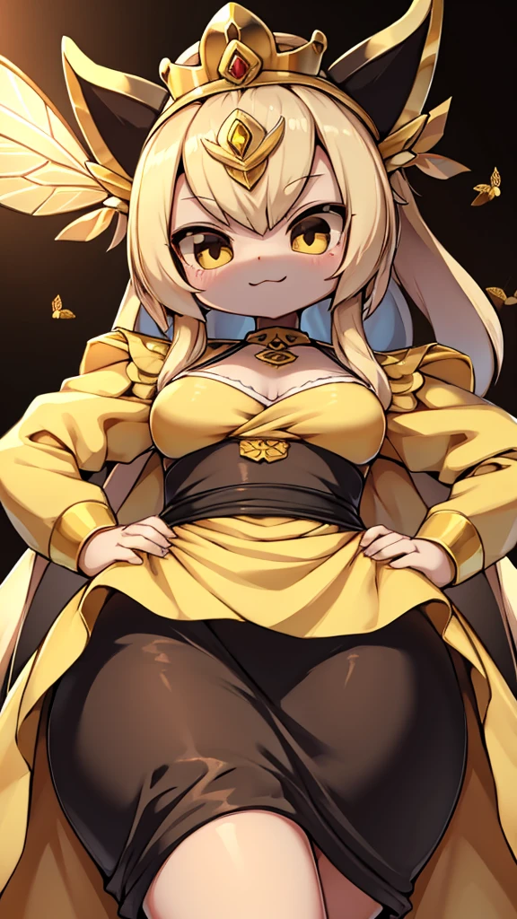 bee女孩,bee girl,mature body,拟人bee,拟人bee,Compound eyes,crown,cute,bee触角,bee,bee皮肤,Close-up above the waist,Dress,拟人化bee女孩,bee触角,bee触角