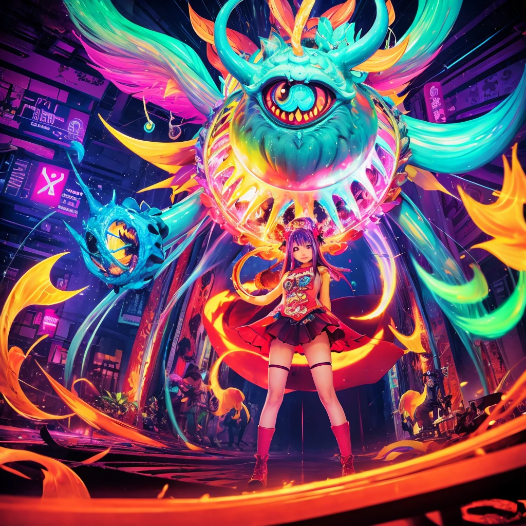 Cute,monster,psychedelic,psycho,anime,full body