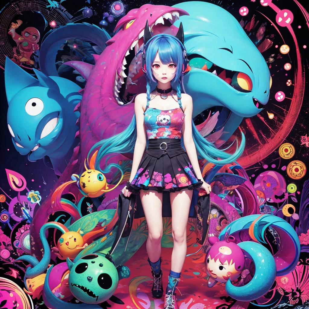 Cute,monster,psychedelic,psycho,anime,full body