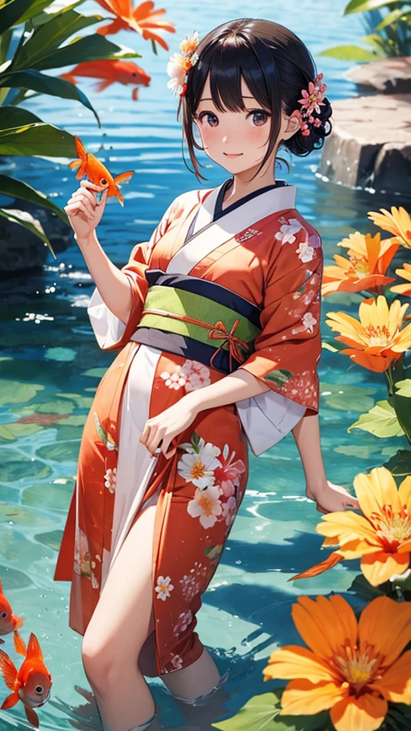 summer kimono Goldfish flower Girl clear cute Emotional