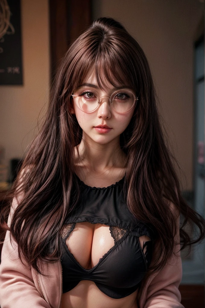 ultra detailed, beauty, cute, intense blush, female, body complete, hair texture, perfect anatomy, perfect hips, perfect legs, anime, high quality, circular glasses
