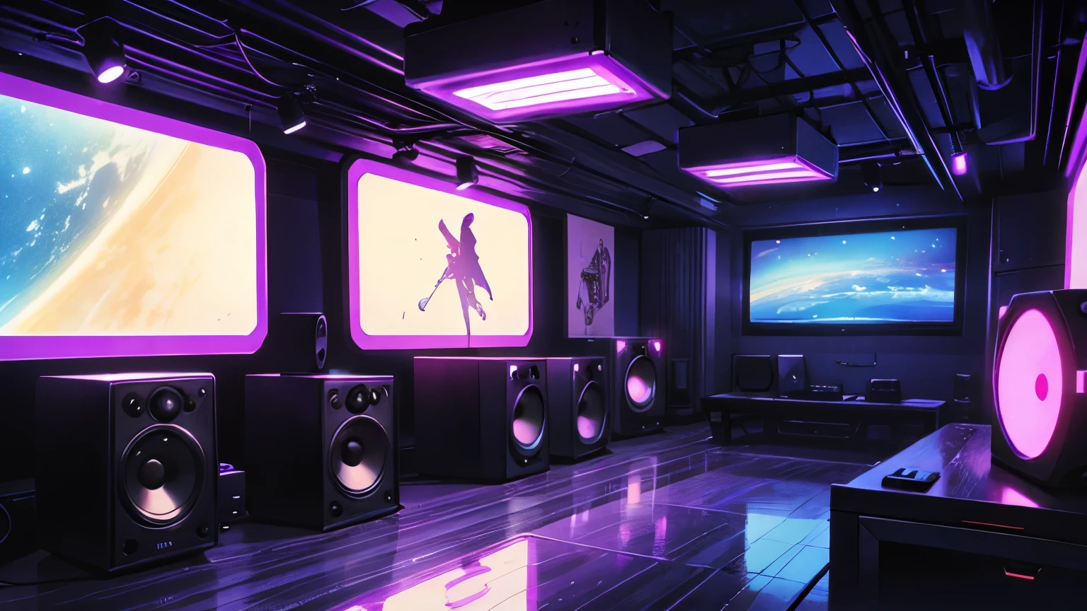 Music not Ar: Vintage speakers strategically placed around the space flood the space with the signature sounds of disco hits.