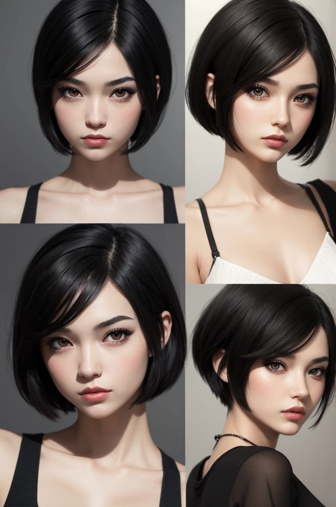 create a girl with short black hair, slanted black eyes on the ps2 model