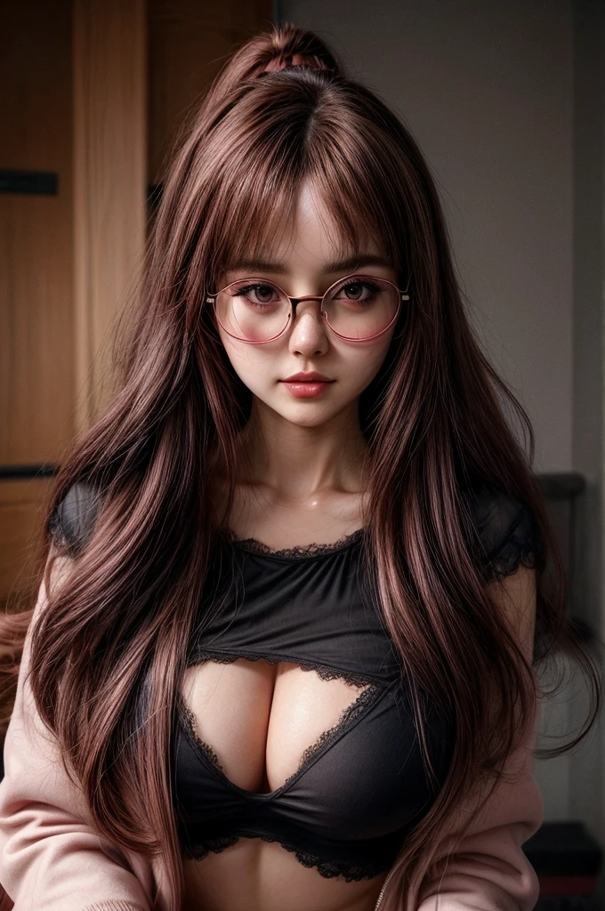 ultra detailed, beauty, cute, intense blush, female, body complete, hair texture, perfect anatomy, perfect hips, perfect legs, anime, high quality, circular glasses