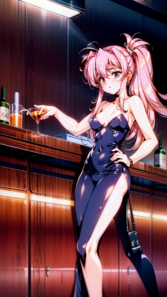 An illustration of a bartender shaking a cocktail shaker with skill and flair. The bartender is depicted in a trendy bar setting, using innovative techniques to create a unique cocktail. The background includes modern bar design elements such as stylish lighting, contemporary furniture, and patrons enjoying their drinks. The image captures the dynamic motion and expertise of the bartender. The image is in a 9:16 aspect ratio.