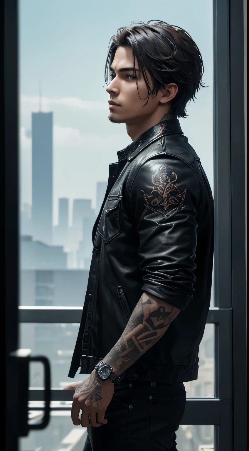 "Upgrade your photography game with our leading AI technology, Experience the best CG wallpapers with complex and detailed designs, rendered in stunning 8K resolution for a photo experience Capture the essence of realistic black ink tattoos with our advanced AI platform, creating detailed, high-quality images that will amaze you, providing crisp images with premium resolution and sharp focus for that perfect shot with complex, detailed elements that will take your imagination to the next level: A visually stunning image of a young man with a rebellious spirit, Its detailed features and intense look captured in high resolution and HDR rendering.''