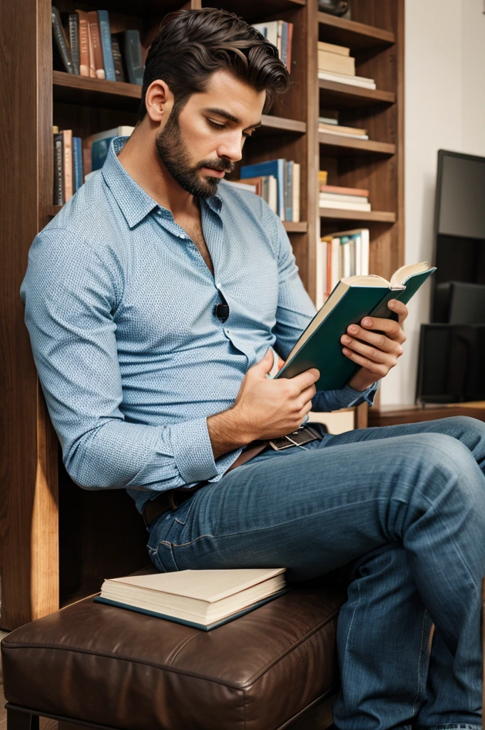 Man，reading，smile，Muscular