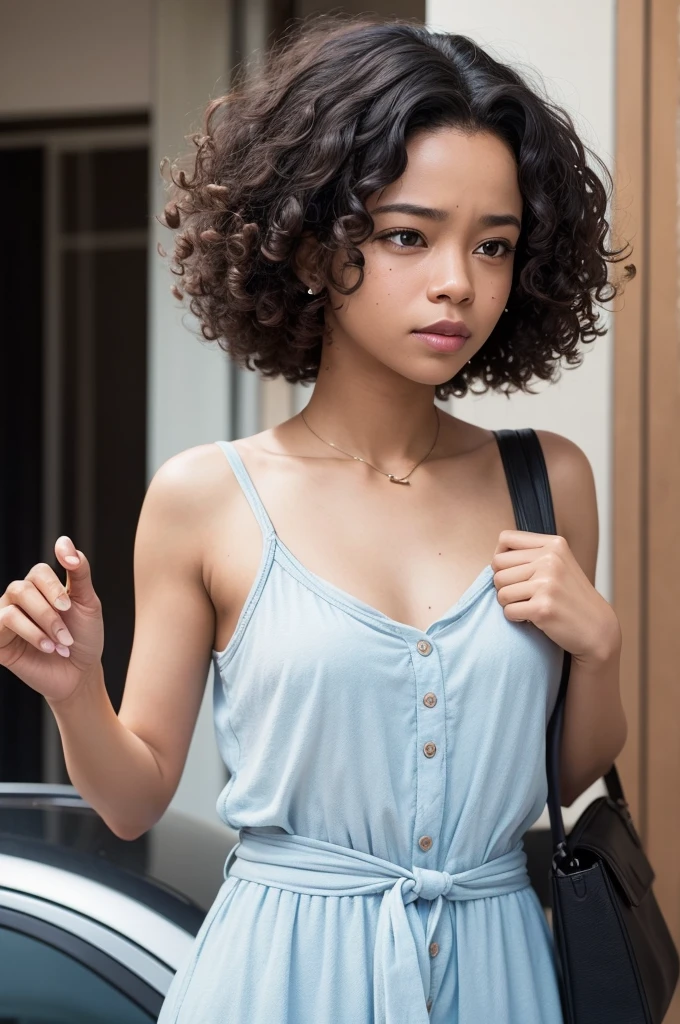 I want a photo from the movie Fun Mind of Dick,She is sad with dark skin and a curly hairline.