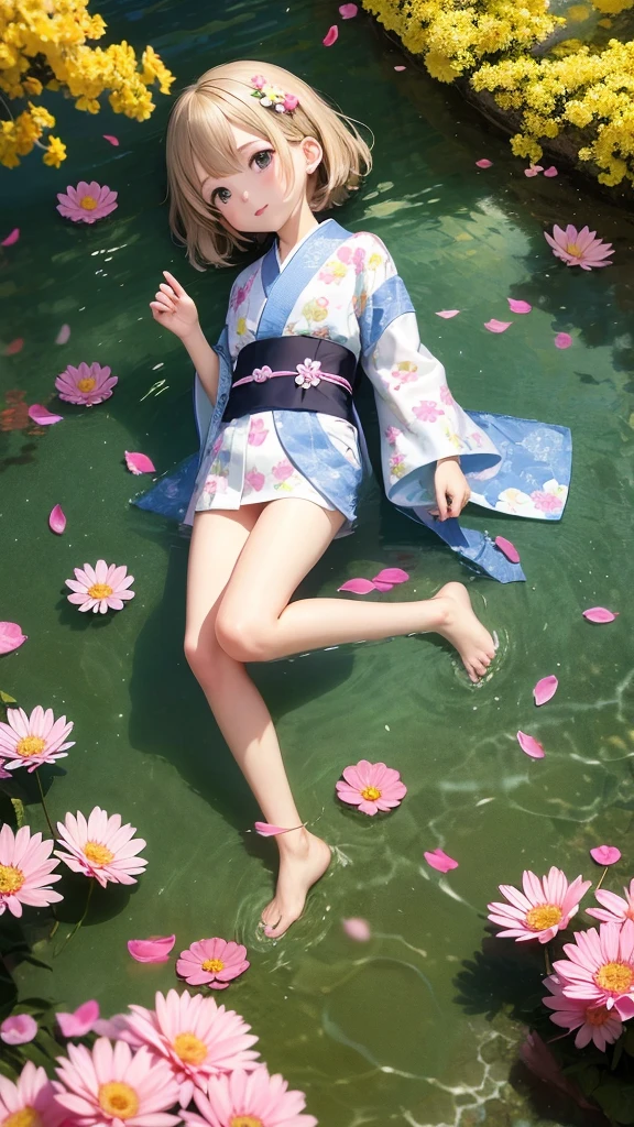 summer　kimono　Goldfish　flower　Girl　clear　cute　Emotional