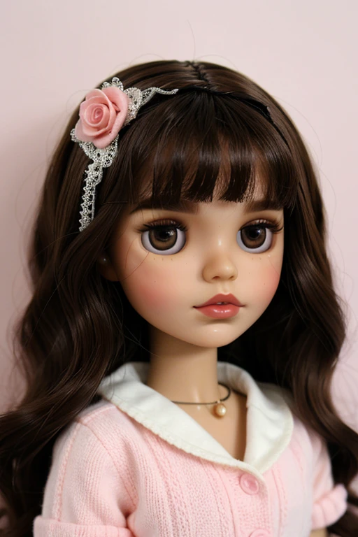 blythe doll With dark brown hair and dark brown eyes, BROWN SKIN, dark eyebrows, pink lips