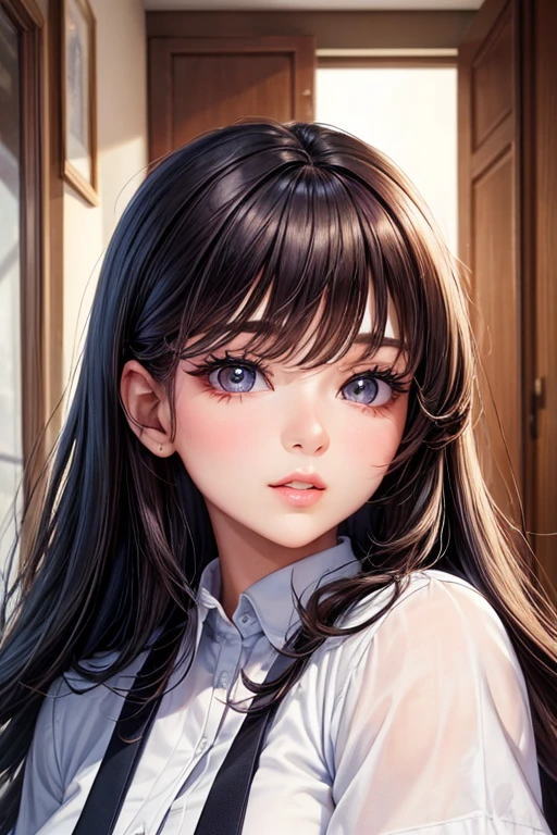 "(A perfect masterpiece:1.2), (The best quality:1.2), awesome face, uniform, mature and chubby, big students, bright Eyes, make up, long luxurious eyelashes, full lips, irresistible charisma."