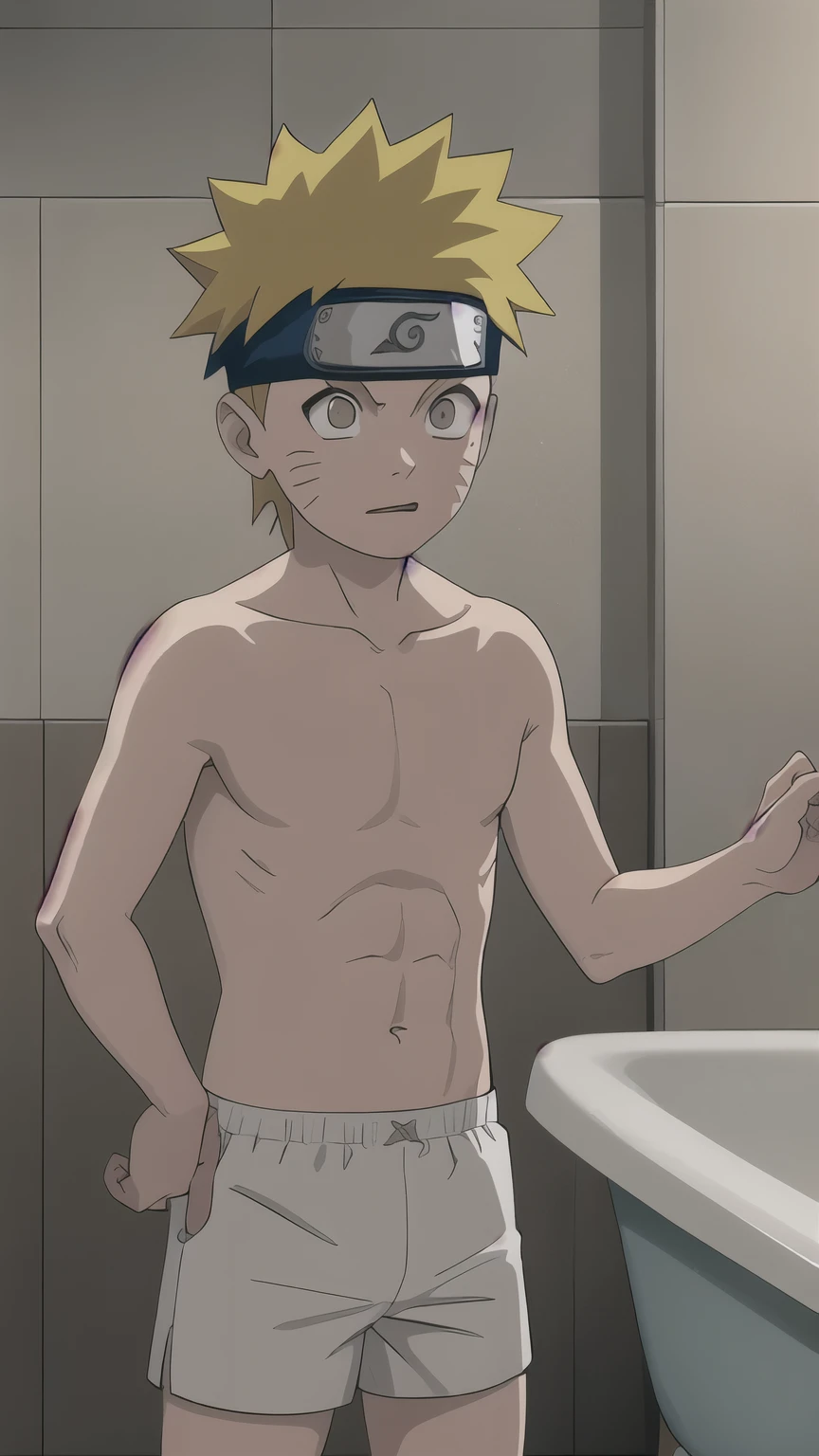 Naruto, shirtless, underpants, white briefs, bathtub, -yeld bo