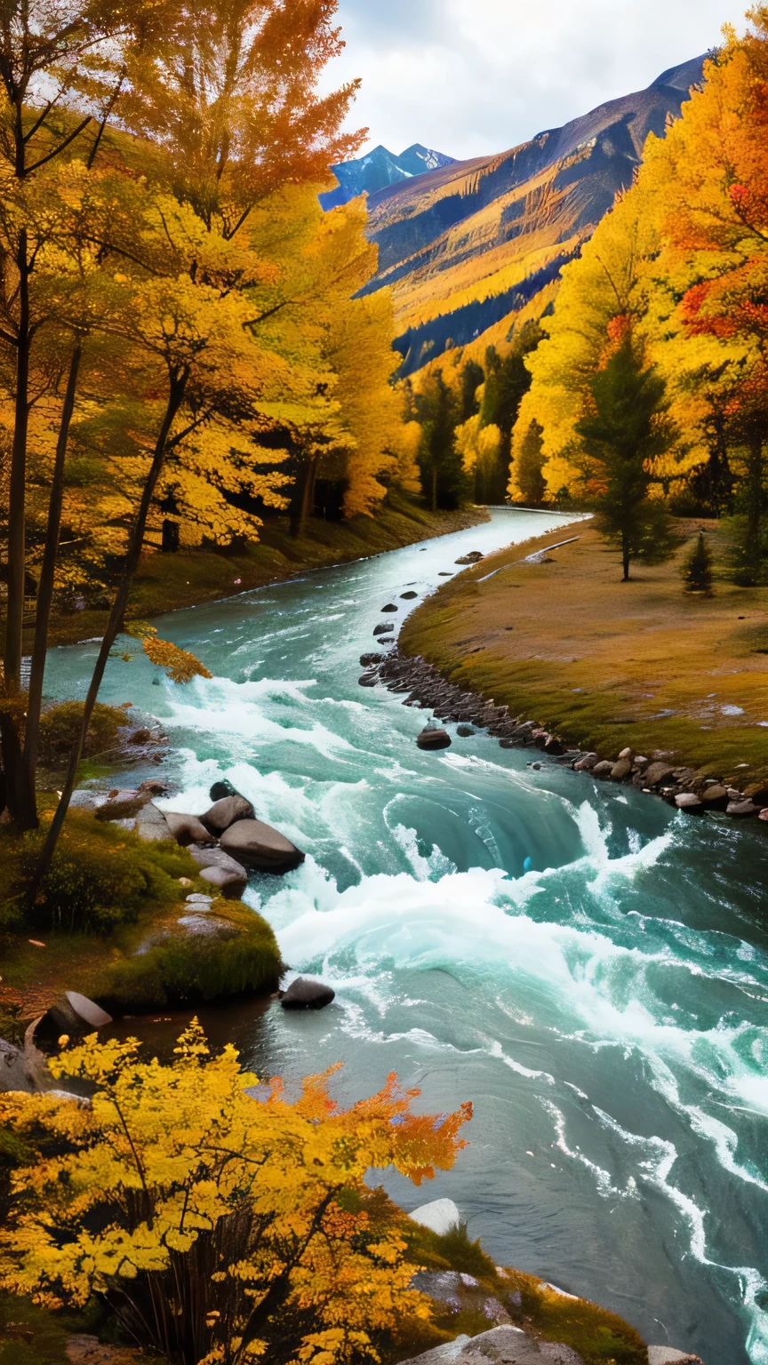 create me a river with mountains in autumn