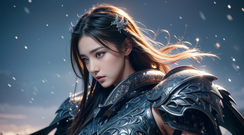 (Better Quality, Highs:-, Super detailed), Realistic, High resolution, solve, Detailed eyes and face, Detailed lips, Long eyelashes, juuichi , Beautiful Features, Curved body, Samurai costume and armor,Look directly at the viewer, intense expression, emotional expression, Mysterious atmosphere、Stand in the desolate wilderness