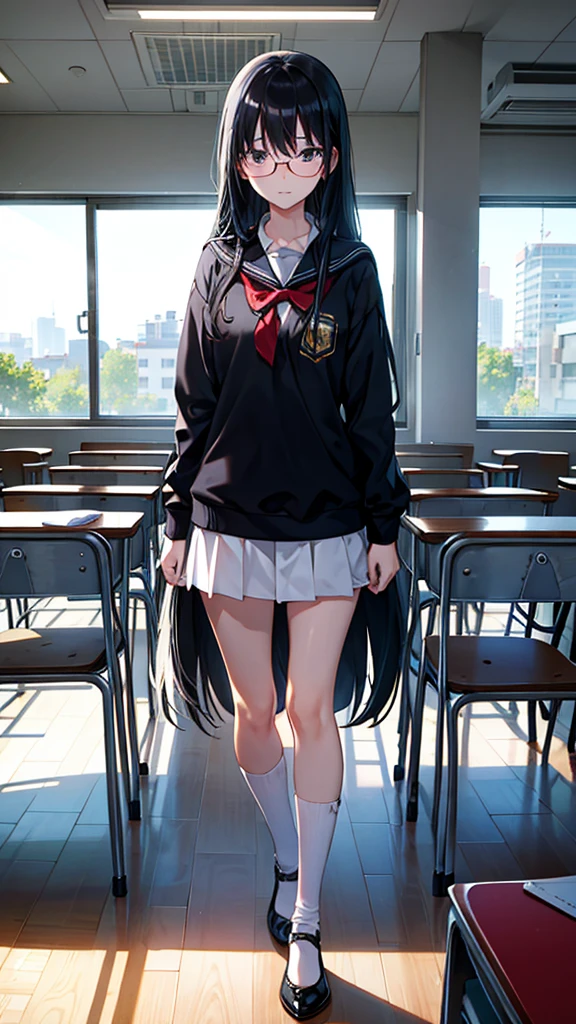 , long black hair, Nerd, feeling: shame , local: class room