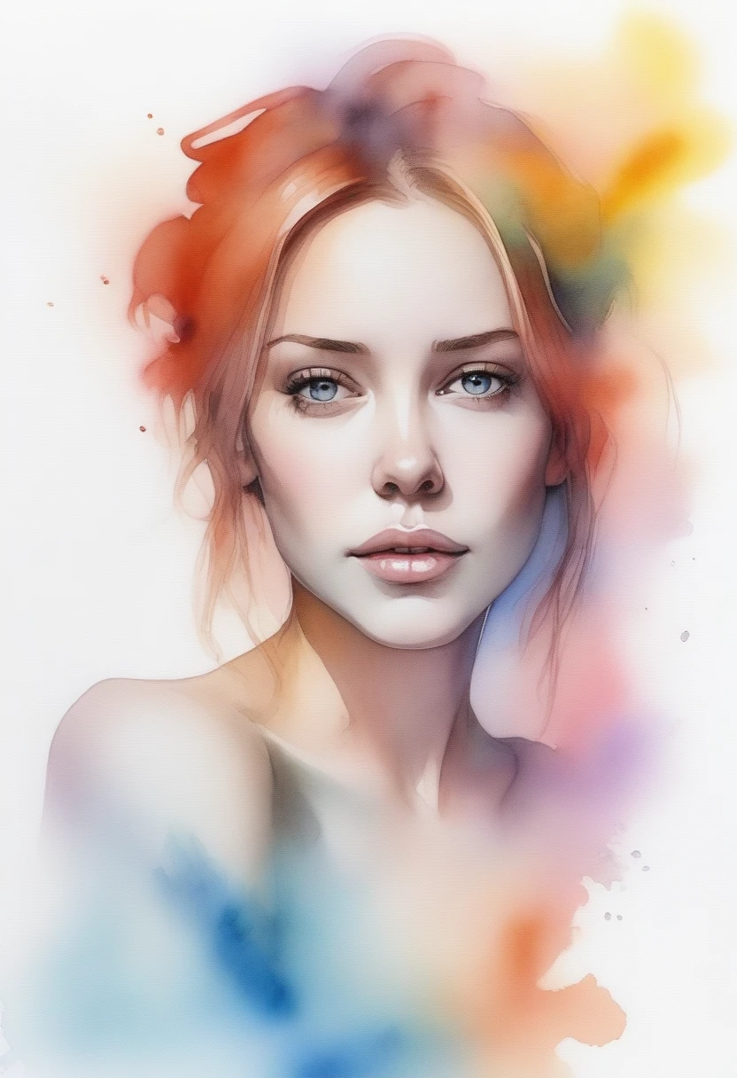 (8k, best quality, masterpiece:1.2),(best quality:1.0), (ultra highres:1.0), watercolor, a beautiful woman, shoulder, hair ribbons, by agnes cecile, half body portrait, extremely luminous bright design, pastel colors, (ink:1.3), autumn lights,