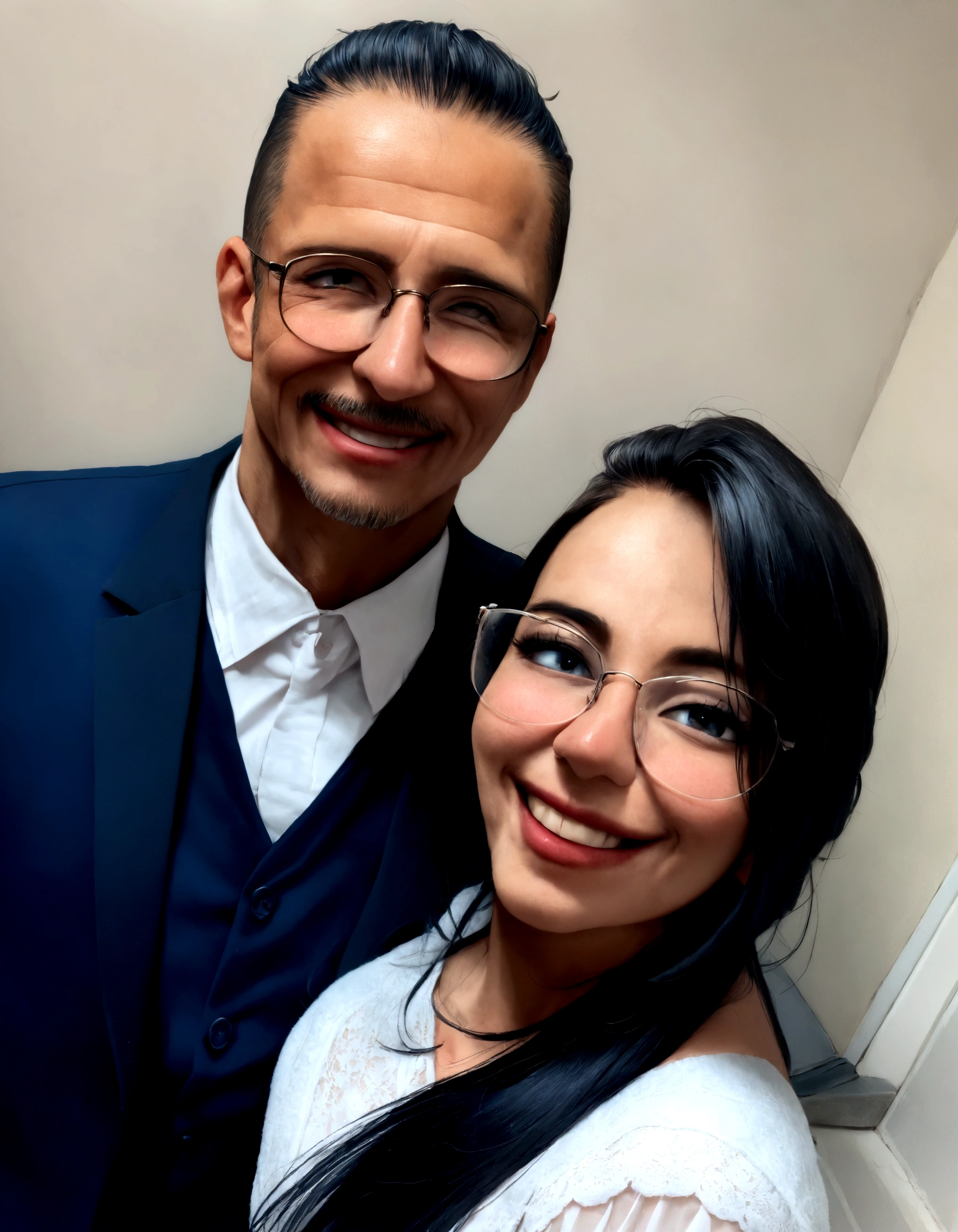 There is a man and a woman posing for a photo in a bathroom, profile image, powder Nándor Katona, foto perfil, professional foto perfil, casal feliz, headshot foto perfil, david rios ferreira, 4k post, 4k post, malika favre, icaro carvalho, smiling couple, Andreia Rocha