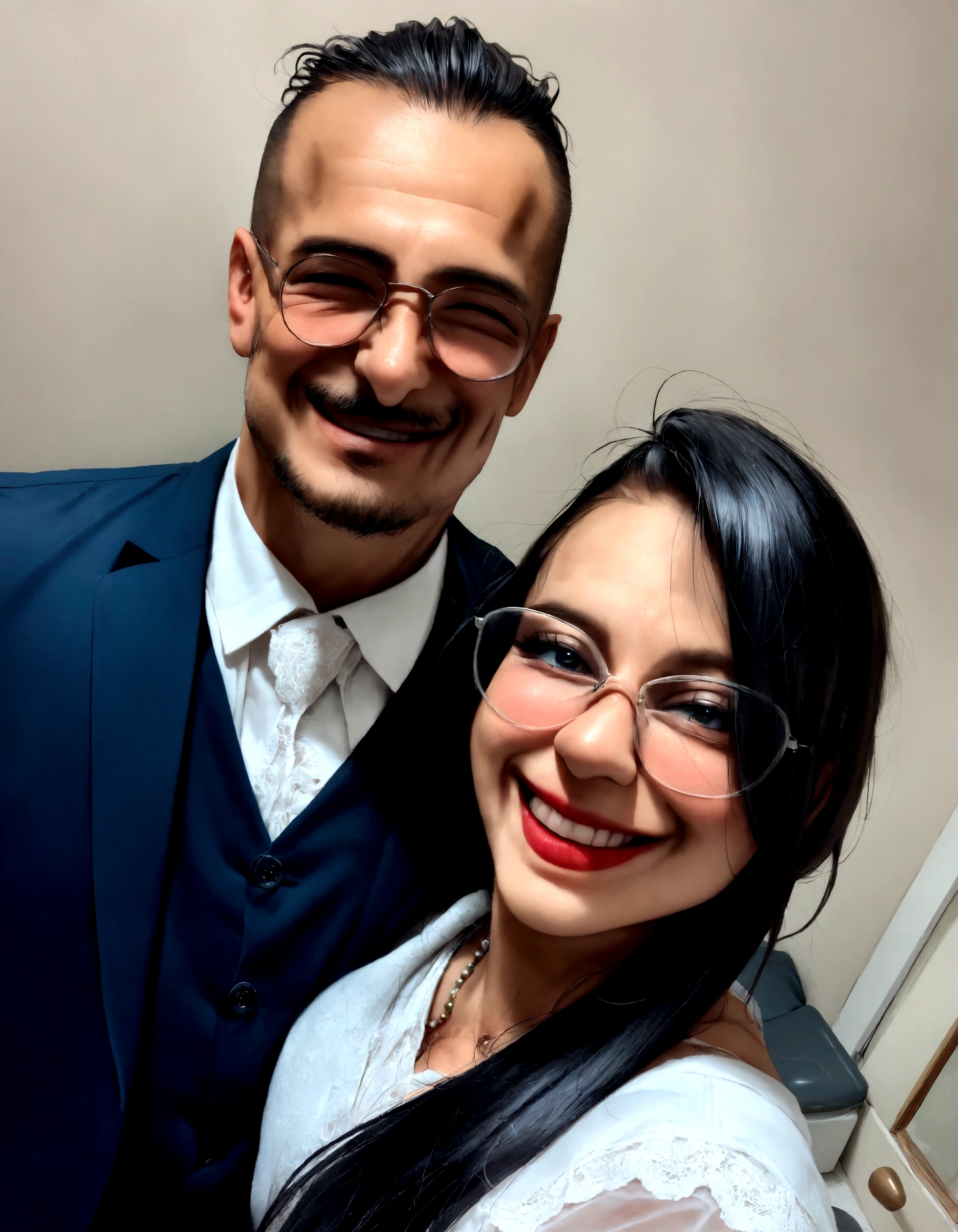 There is a man and a woman posing for a photo in a bathroom, profile image, powder Nándor Katona, foto perfil, professional foto perfil, casal feliz, headshot foto perfil, david rios ferreira, 4k post, 4k post, malika favre, icaro carvalho, smiling couple, Andreia Rocha