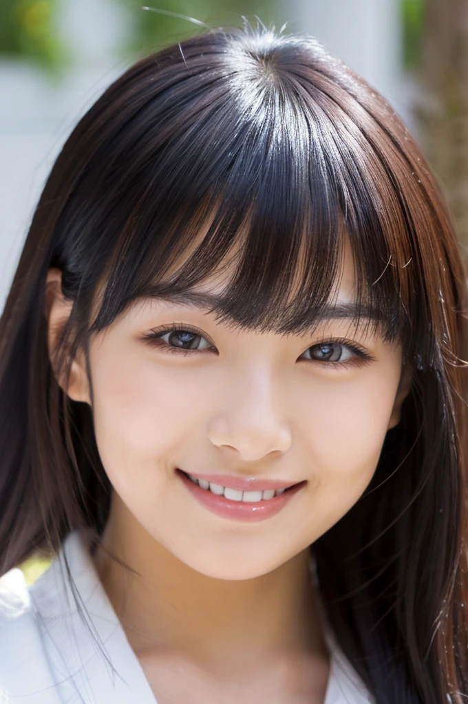 ((Highest quality)), ((masterpiece)), (detailed), Japanese, Age 25, Beauty, Front face, sexy,Face close-up,smile,Long Black Hair、With bangs