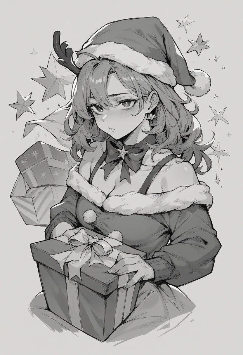 Make me a simple illustration of Christmas Day in black and white.