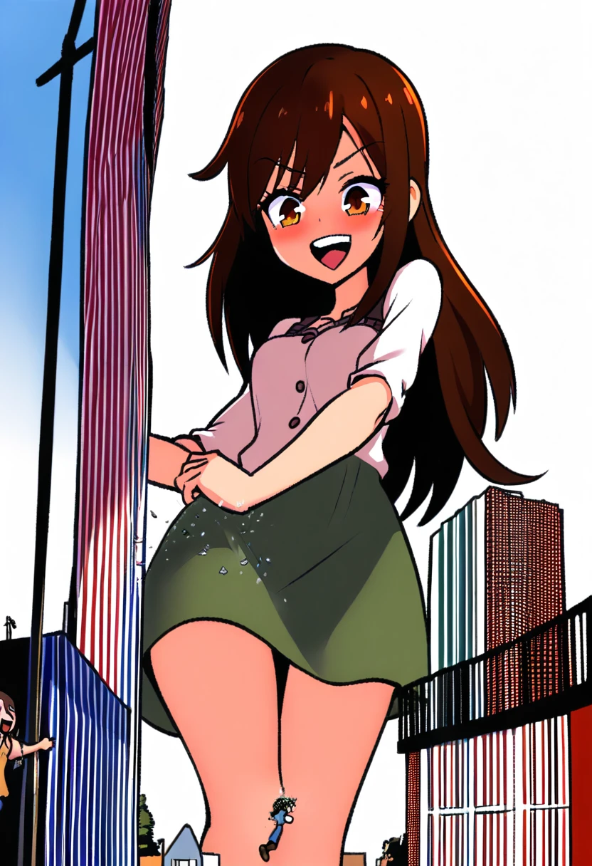 ((One person,)) ayumu kasuga, Brown Hair, Brown eyes, smile, Open your mouth, Very detailed，high quality，Ahegao，blush，Expose，Small breasts，From the back，((Stick your butt out，Buttocks up))Lower Body，Spread your legs wide，(((Browsing Caution，sexy，)))