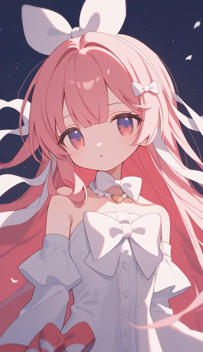 1 Girl,独自of,Long hair,Pink Hair,Separate sleeves,Bangs,简单of背景,Looking at the audience,upper body,Ribbon,bow,bowtie,Shut up,very Long hair,white Ribbon,white bow,hair Ribbon,粉红色of眼睛,Necklace,裸露of肩膀,White sleeves,无袖of,Fraction_9,Fraction_8_Direction_7_up,Expressive,score_of,(masterpiece, 最好of质量)mini skirt