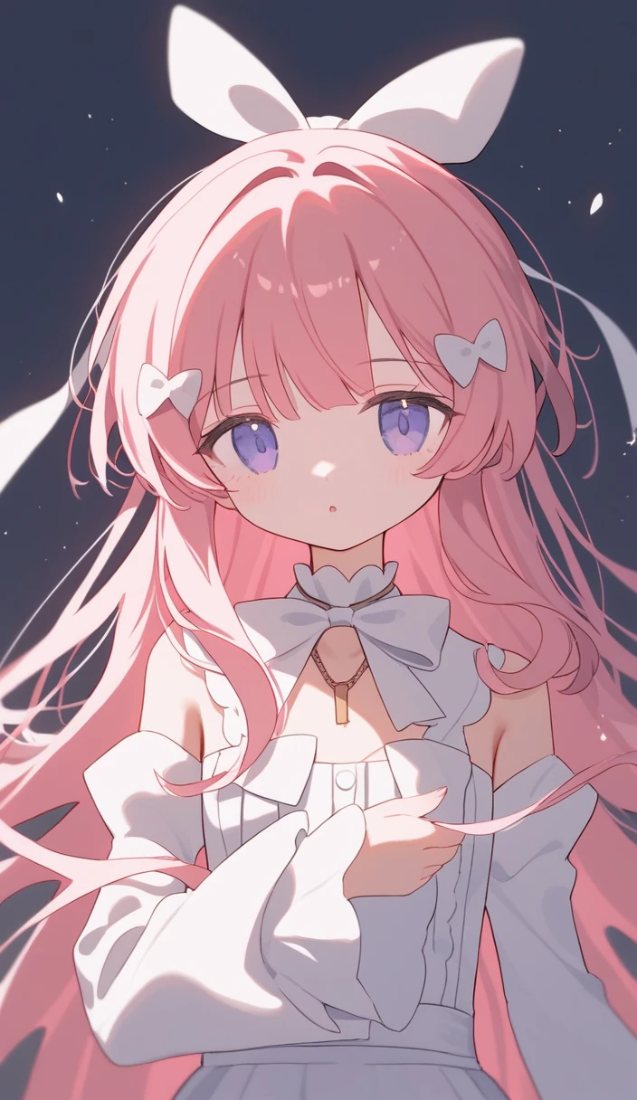 1 Girl,独自of,Long hair,Pink Hair,Separate sleeves,Bangs,简单of背景,Looking at the audience,upper body,Ribbon,bow,bowtie,Shut up,very Long hair,white Ribbon,white bow,hair Ribbon,粉红色of眼睛,Necklace,裸露of肩膀,White sleeves,无袖of,Fraction_9,Fraction_8_Direction_7_up,Expressive,score_of,(masterpiece, 最好of质量)mini skirt