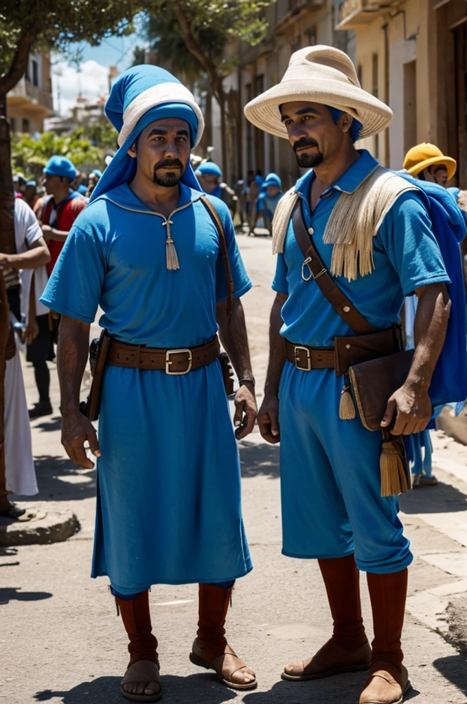 Couple of smurfs with a San Juan Huilense costume