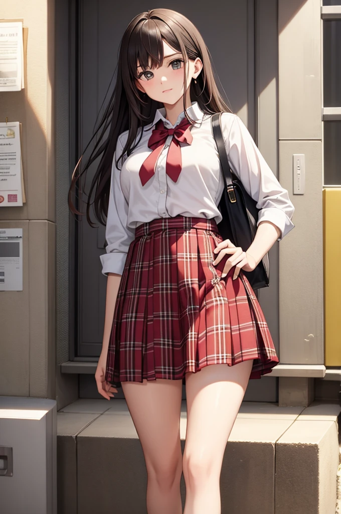 a frustrated school girl who is afraid, front shot