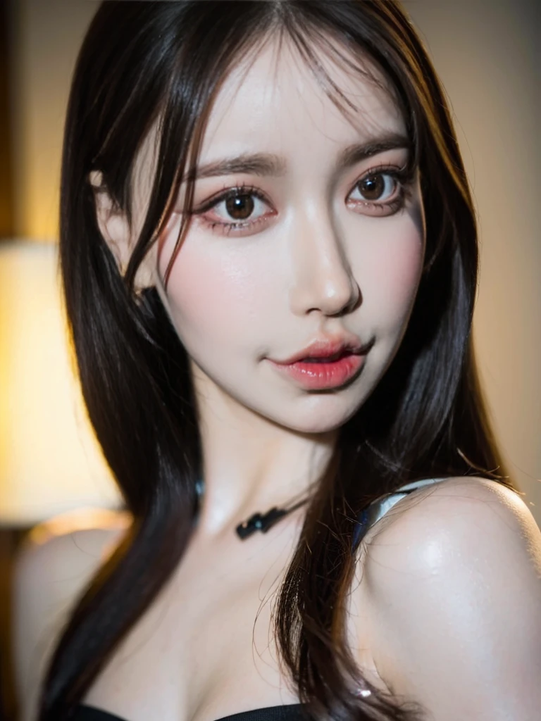 One Girl，(1人のとてもcute女の子:1.3)，masterpiece，highest quality，High resolution，Photorealistic，RAW Photos，Ray Tracing，beautiful girl，(:1.3)，cute，Big eyes，(detailed pupils:1.2)，(The face is facing straight ahead:1.3)，Body facing forward，Beautiful nose，Fuller lips，Short black hair，ponytail，short hair，Detailed eyelashes，Thin eyebrows，Very fine grain definition，(Symmetrical eyes:1.3)，(Face close-up，Face Focus:1.0)，White swimsuit，White Bikini，Portrait，View Viewer，From below，Cinema Lighting，High resolution，Very detailed