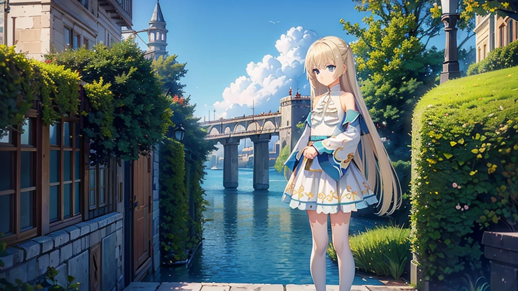 ((masterpiece)),(best quality),Official Art,Extremely detailed CG,Unity 8K wallpaper,Very detailed,Beautiful and delicate eyes,Extremely detailed face,1 girl,solitary,,(whole body:1.5),(small:1.3),,spring,Istanbul,Standing in the castle open air and looking into the distance,Cloudless,sunny