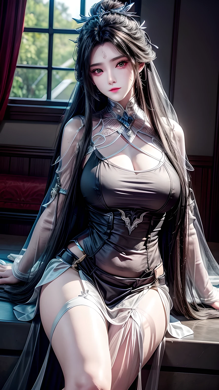 best quality, masterpiece, Big , (Large Breaslicate skin texture, Detailed fabric texture, Delicate face, Super Detail, 8K, Intricate details, 1 Girl, 18 years old, High contrast, High resolution eyes, black haired goddess,Royal sister,Sexy,White s long legs。