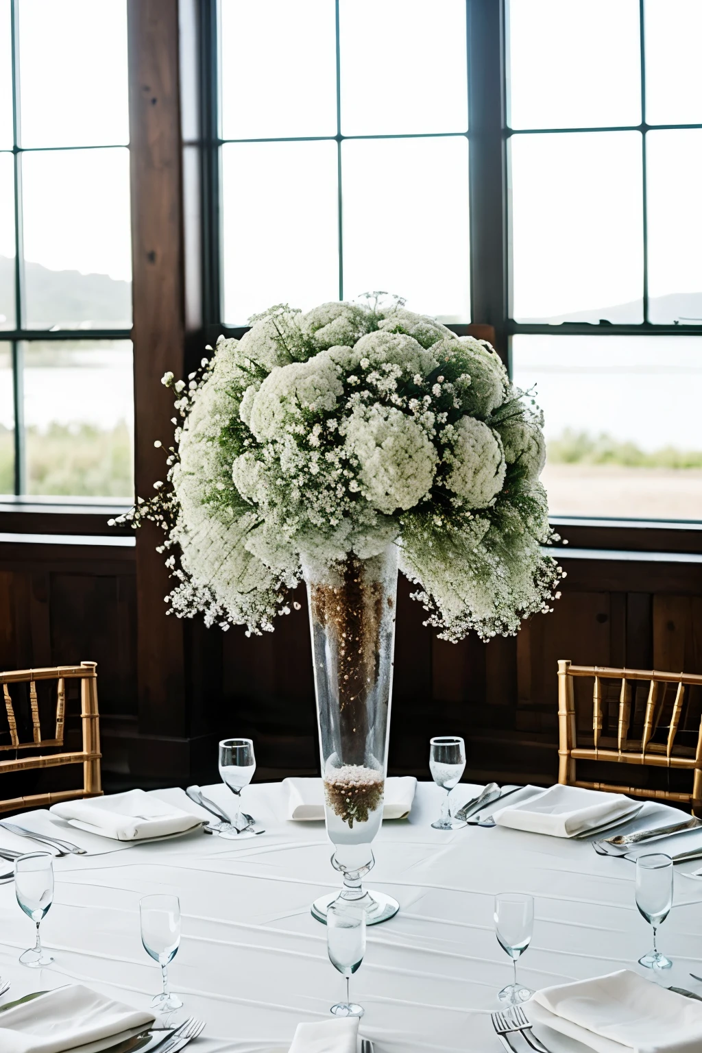 ((best quality)), ((masterpiece)), (detailed), Submerged Baby's Breath for a wedding centerpieces