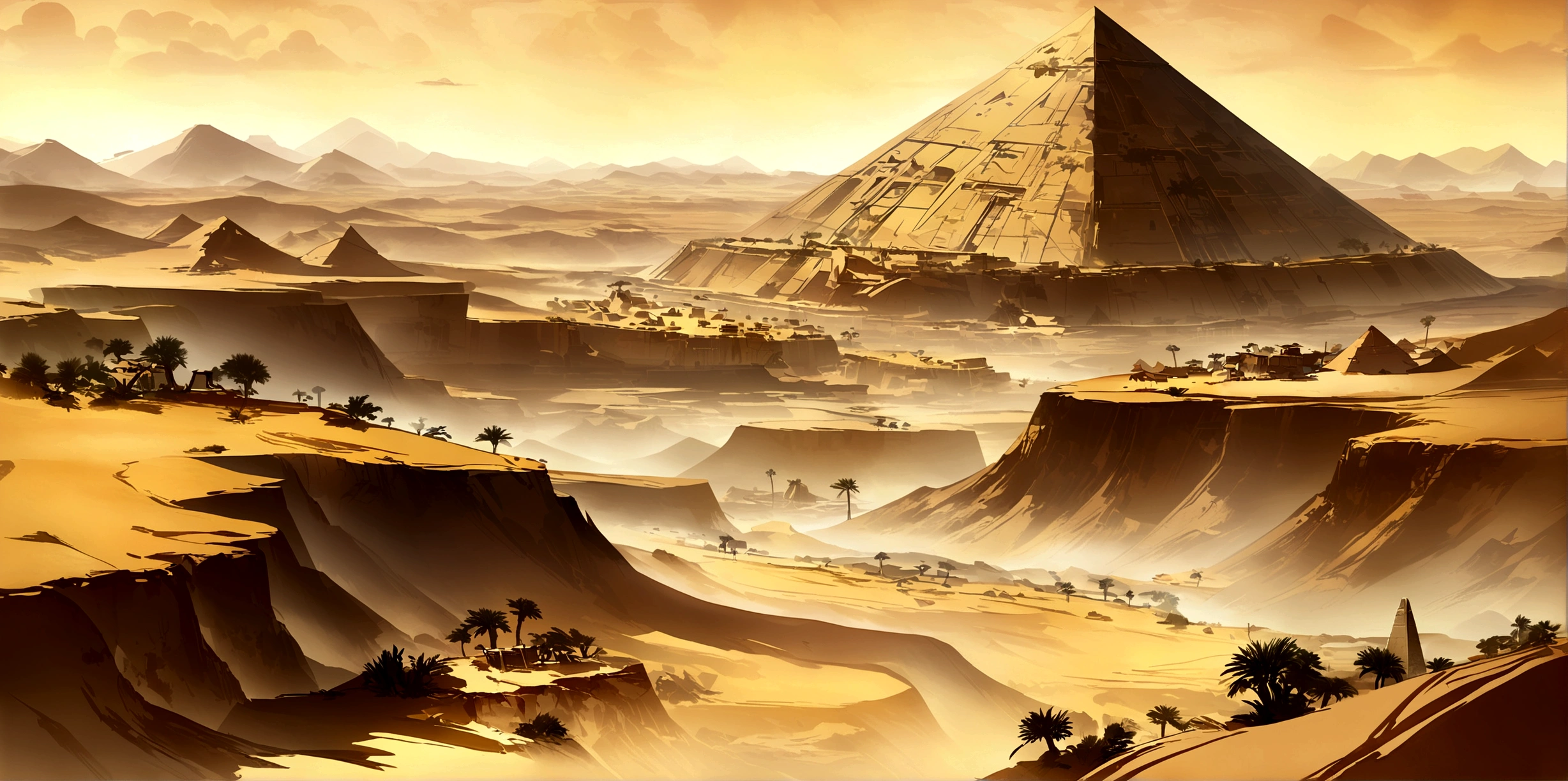 Yellow sand flying in the sky,The background is a vast desert, pyramid,Sphinx,Digital Landscape Art, Detailed scenery —width 672, Landscape Artwork, environment design illustration, Landscape Art Detail, Desert oasis landscape, Concept Art, 4k 高度Detailed numbers艺术, 4K Digital Painting, 4K Digital Painting, Stunning digital illustrations, Desert Background, 数字Concept Art, Detailed numbers