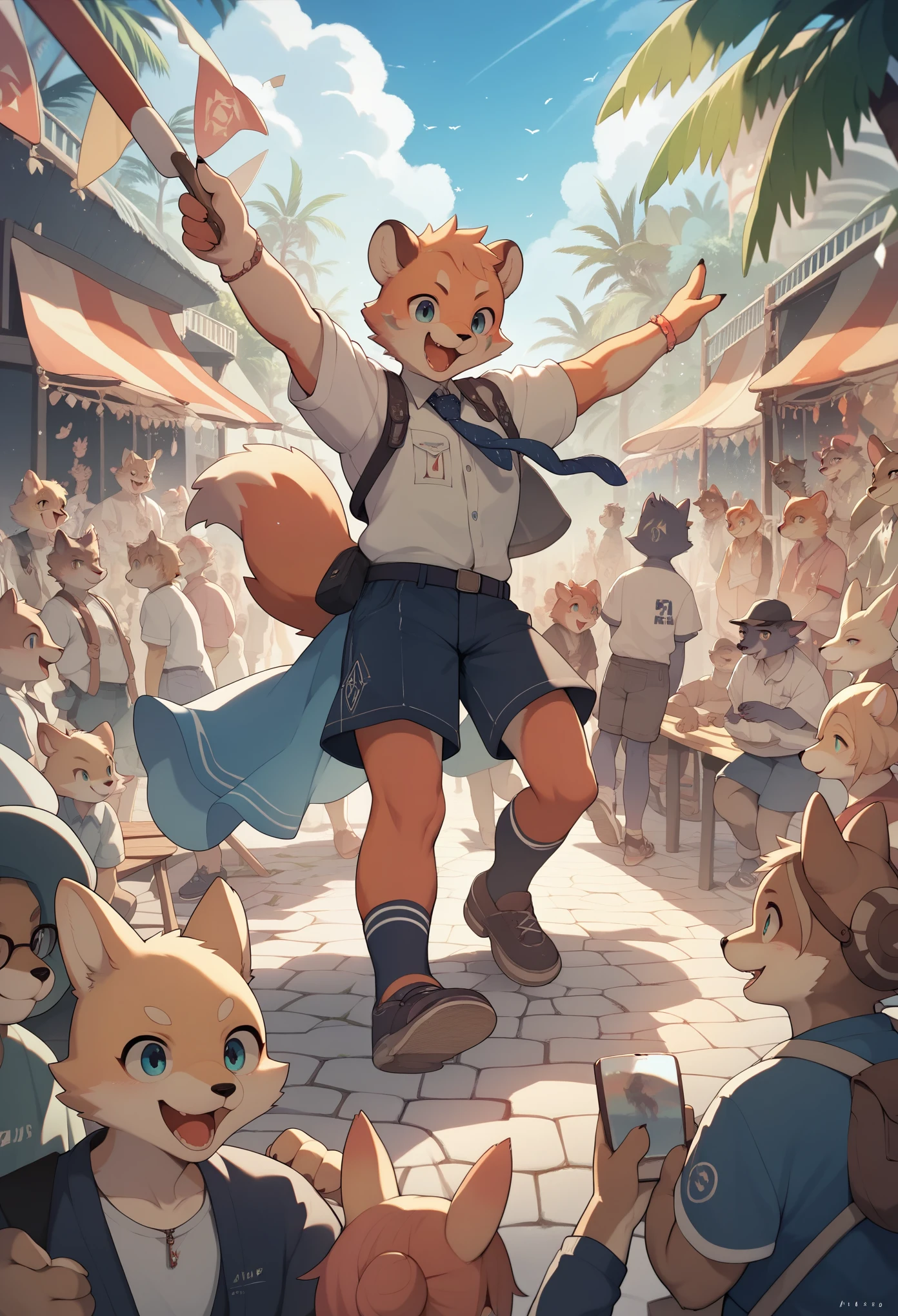 cover page, super high resolution, detailed background, World Heritage Site, 6+boys, 6+girls, Happy, joyful, absurdres(Photos of solo travelers)(kemono, furry anthro)cinematic,