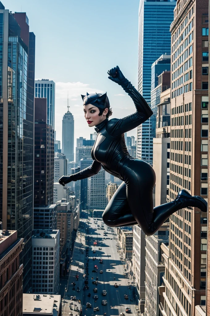 Catwoman jumping off a building
