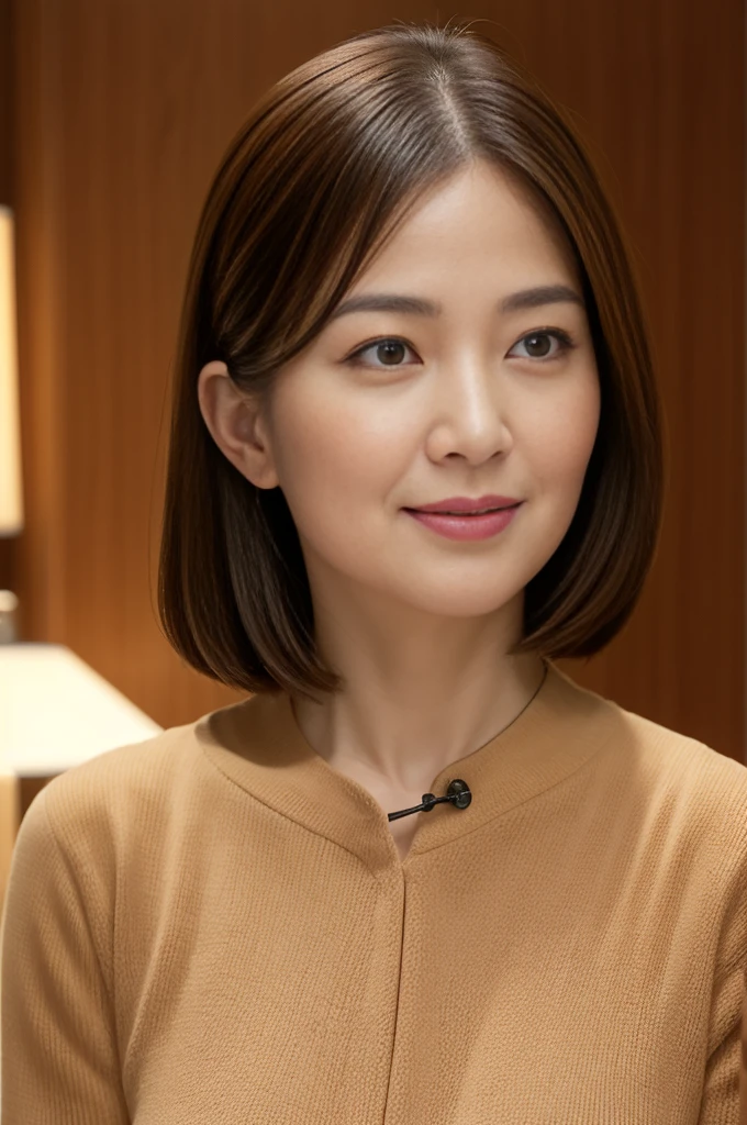 Doing a massage、Highest quality、High resolution、Photorealistic、Raw photo、8k wallpaper、perfection、Professional Lighting、Very detailed、Depth of written boundary、Light solid color background、((Japanese mature woman in her 50s))、Chubby figure、Sexy Woman、Detailed face、Beautiful Eyes、bangs、Big and ample breasts、Light brown half-up hairstyle、Faint lips、((I am very surprised、Surprised face、Mouth open in surprise))、Business Wear、Legs outside frame、Looking at the viewer、((Fashionable dresses))