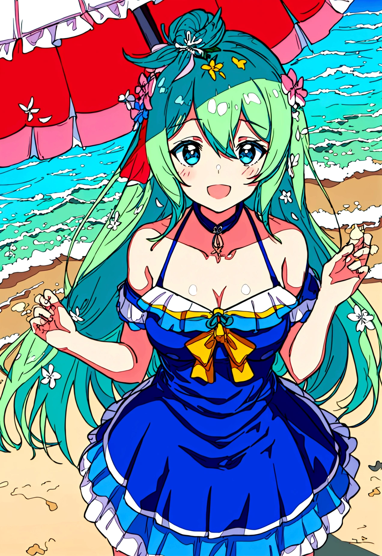 {
  "prompt": "A beautiful anime-style girl wearing a swimsuit, standing on a sunny beach with clear blue skies and gentle waves in the background. She has long flowing hair, a cheerful smile, and is enjoying a perfect summer day. The beach scene includes details like seashells, a beach umbrella, and soft sand. The overall atmosphere is bright, vibrant, and joyful.",
  "size": "1024x1792"
}
