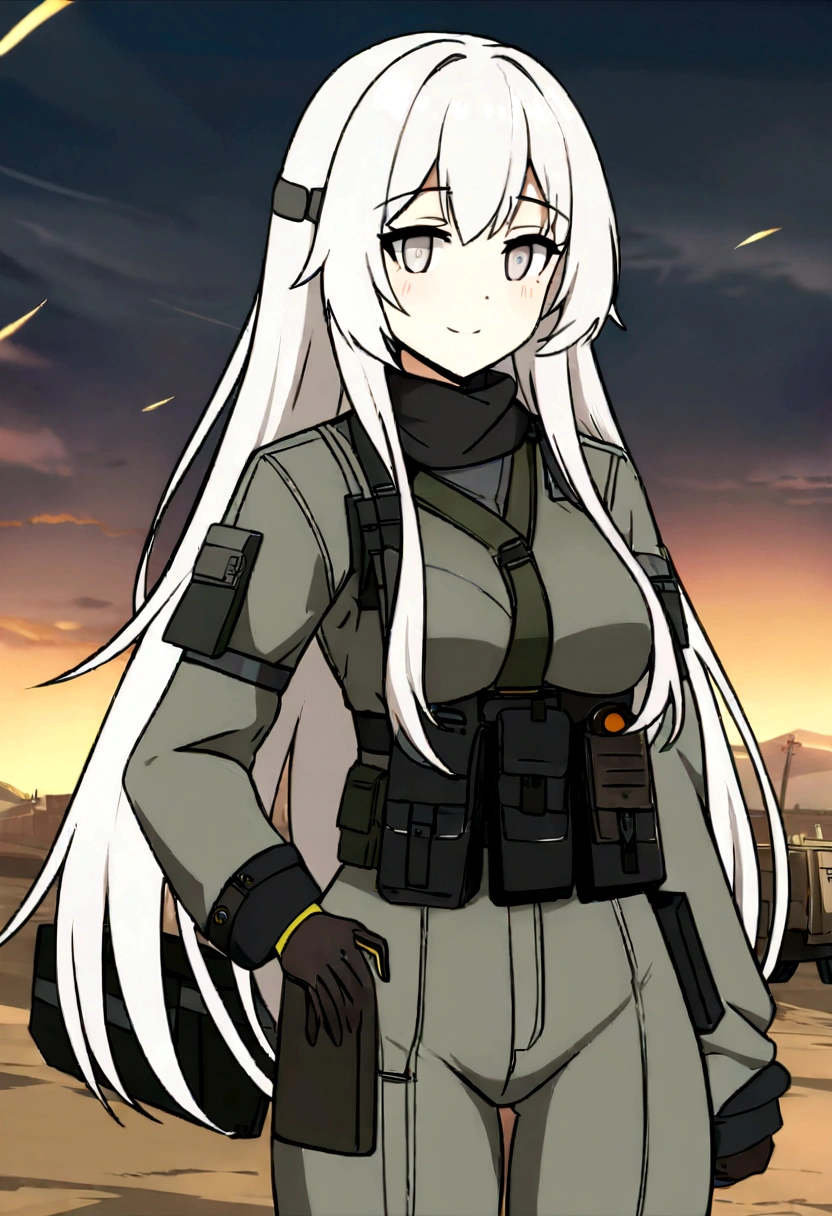 Anime girl with long white hair and black and gray clothes, Girls&#39; Frontline style, from Girls&#39; Frontline, From Arknights, Girls&#39; Frontline cg, Gap Moe Yandere, Female Anime Characters, Azur Lane Style, Girls&#39; Frontline universe, Fine details. Girls&#39; Frontline, Anime Moe Art Style, Kantai Collection Style, Gray-haired, Girls&#39; Frontline