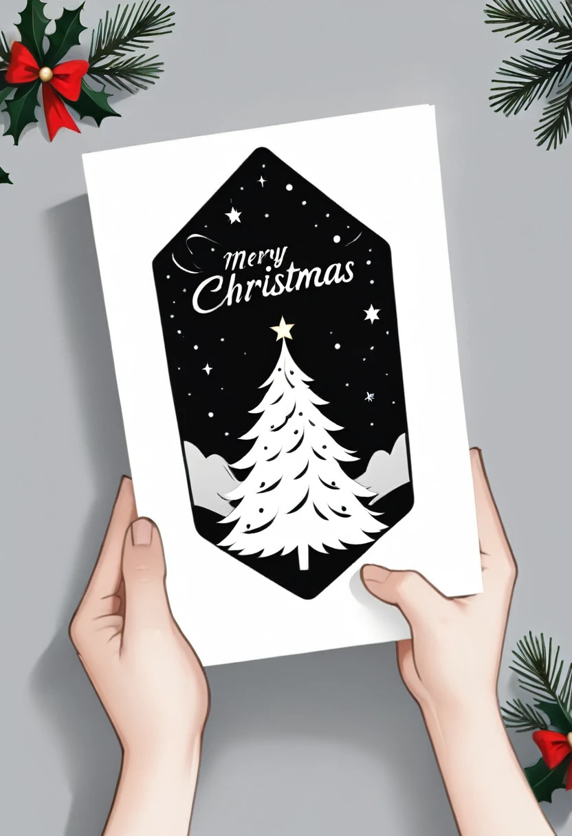 Make me a simple greeting card design about Christmas day with black and white color.